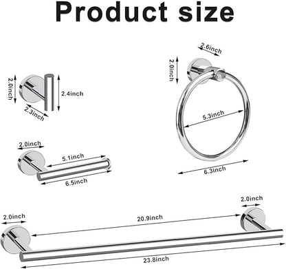 Cilee 10 Piece Chrome Bathroom Accessories Set, 24inch Polished Chrome Towel Bar Ring+Toilet Paper Holder+ Robe Towel Hook SUS304 Stainless Steel Bathroon Hardware Set