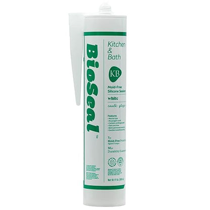 White BioSeal Silicone Sealant Caulk Kitchen and Bath Grade, Waterproof and Low Odor 10.1 Ounce Cartridge, White (Pack of 10) Made in Korea