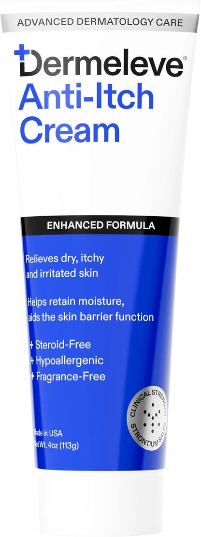 Dermeleve Steroid Free Anti-Itch Cream | Extra Strength for Psoriasis, Seborrheic Dermatitis, Viral Rash, Bug Bites, Allergy, Chronic Hives, Neuropathy (Nerve) | Full Body Itch Relief | 4 oz (1 Pack)