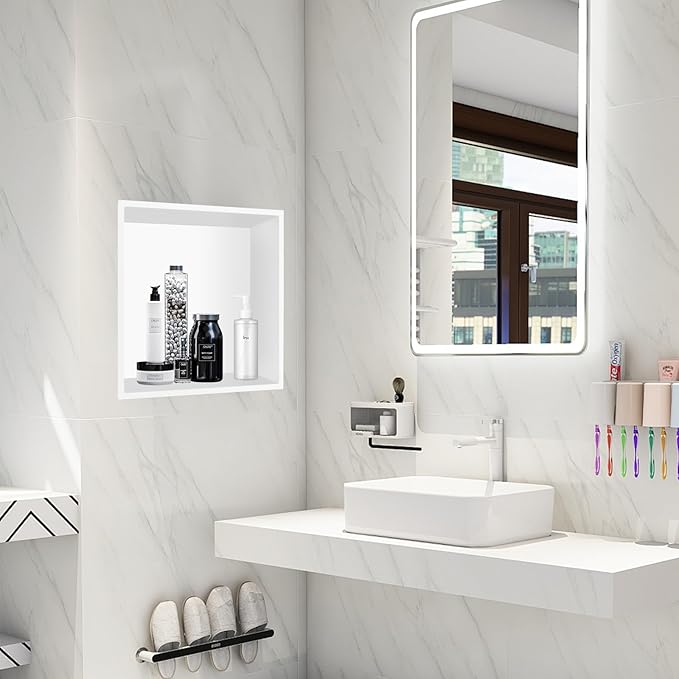 12" X 12" Shower Niche Insert Tile Ready, Niche for Shower Wall, Stainless Steel Recessed Shelf No Tile Needed for Bathroom Storage, White
