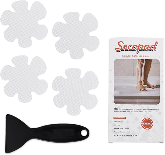 Bathtub Stickers Non-Slip, Safety Shower Treads Adhesive Appliques with Premium Scraper (White)