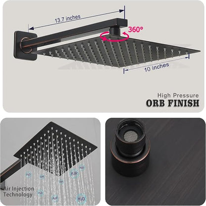 Oil Rubbed Bronze rain Shower Faucet Set Shower System 10 Inches Square Shower Head with Handheld, Waterfall Showerhead, All Metal Shower Faucet Trim Repair Kits (Contain Shower Valve)