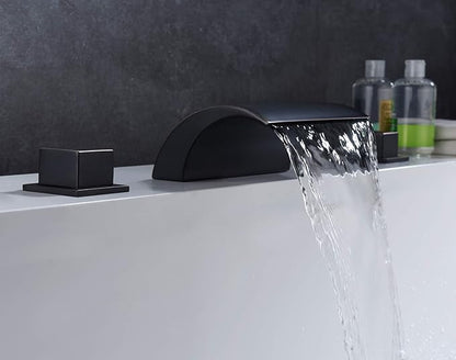 Deck Mount Roman Tub Faucet Matte Black Waterfall Bathtub Faucet Extra High Flow, SUMERAIN