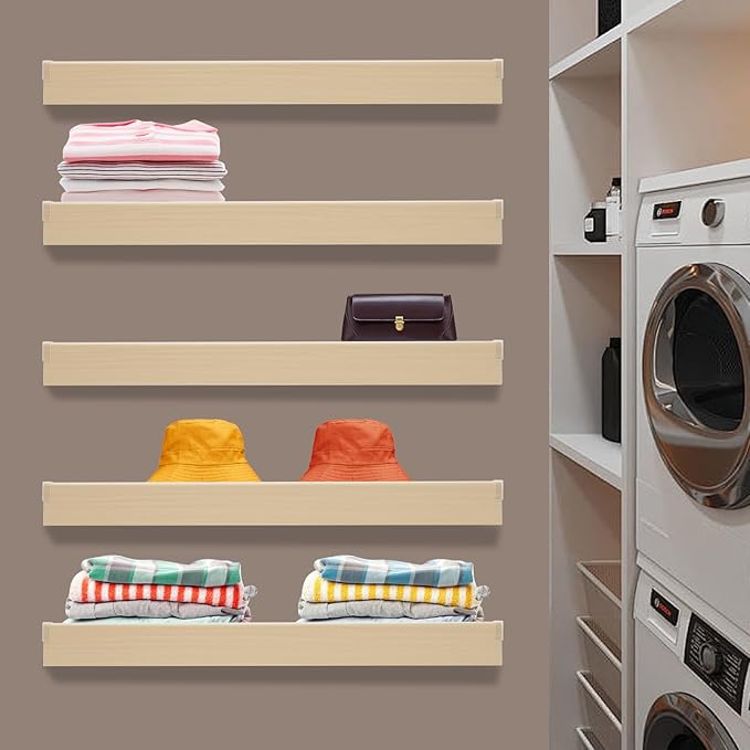 33 Inch Floating Shelves for Wall, 16 Inch Deep Hanging Shelf, Large Display & Storage Shelf for Bathroom, Bedroom, Living Room, Set of 5 (Light Wood Color, 33 Inch)