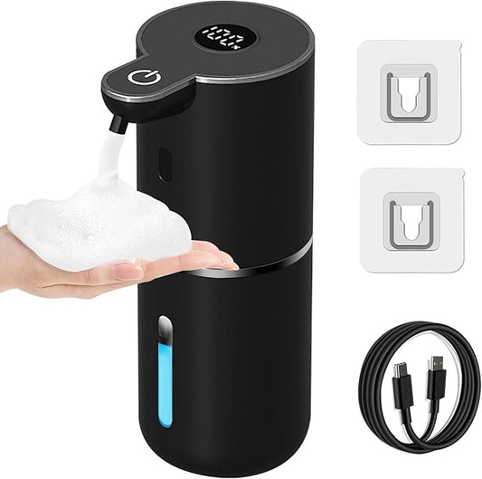 Automatic Foaming Soap Dispenser Touchless, USB Rechargeable Smart Hand Soap Dispenser, 6-Level Adjustable, 12.8oz/380mL, Compatible with Thick Thin Dish Soap for Bathroom Kitchen-Black