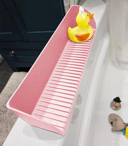 Tub Splash Guard for Kids - Silicone Tub Water Splash Guard with 4 Suction Cups for Kitchen Sink, Bath Toy Tray Holder, Tub Shelf for Kids, Bathroom Accessories for Children & Toddler, 1Pack, Pink