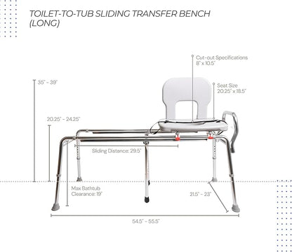 Eagle Health Supplies Toilet-to-Tub Transfer Bench with Cut Out Seat, FSA/HSA Eligible Sliding Shower Chair for Elderly and Disabled, Height Adjustable Shower Seats for Adults Inside Shower, 77963