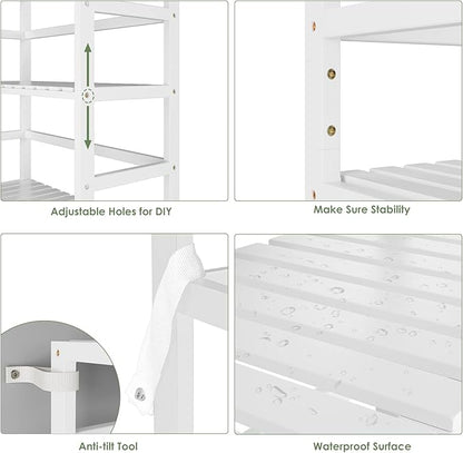 Bamjoy Bamboo Shelf, 6 Tier Bookcase Storage Shelves, Tall Book Rack Shelving Unit, Multipurpose Storage Display Shelf Adjustable Storage Rack for Bathroom Home Office Living Room Kitchen, White
