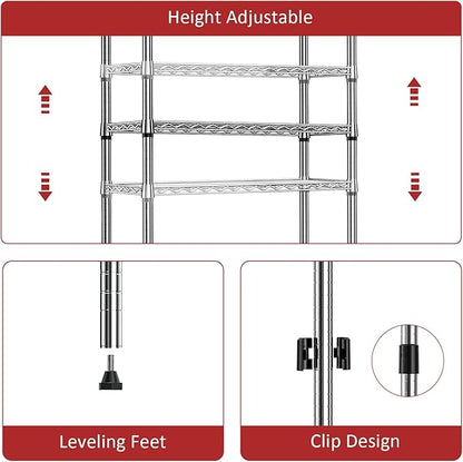 IZEUK 4 Tier Steel Storage Shelves, Heavy Duty Metal Shelf Wire Shelving Rack for Pantry, Kitchen, Living Room, or Office Organization (11.8" D x 25.6" W x 45.5" H, 1000LBS, Chrome)