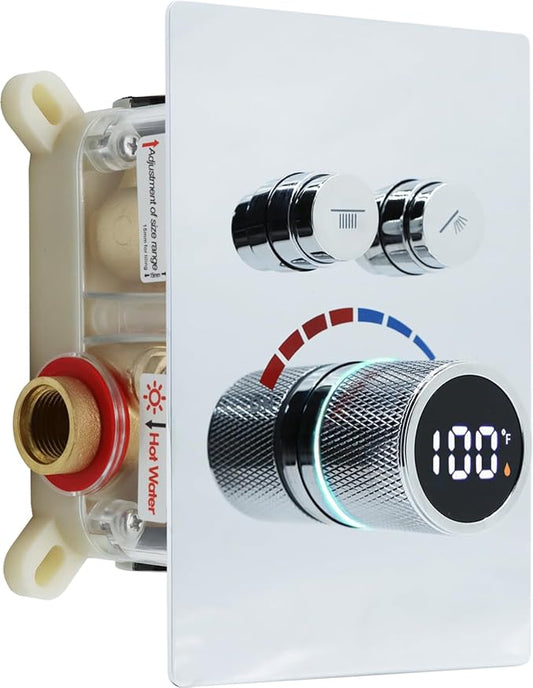 Digital Display Shower Valve Shower Valve 2 Way Shower Diverter Valve Shower Mixing Valve Can Use All the Time Polished Chrome