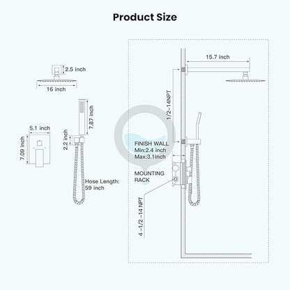 gotonovo Rainfall Bathroom Shower System Rain Shower Head and Handle Set Wall Mounted Shower Complete Combo Solid Brass Pressure Balancing Shower Mixer Valve 16 Inch Oil Rubbed Bronze