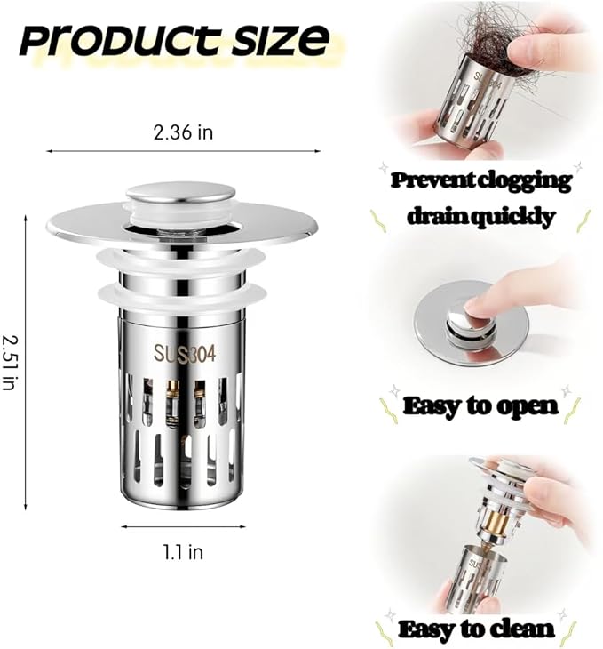 （2PCS） Bathroom Sink Stopper，Sink Drain Strainer，Pop-up Removable Hair Catcher Universal Sink Plug