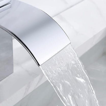 SUMERAIN 3 Hole Deck Mount Roman Tub Faucet Waterfall Bath Tub Faucet with Valve, Chrome Finish