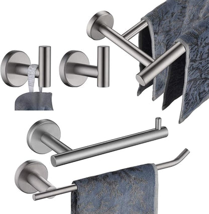 JQK Bath Hardware Towel Bar Accessory Set, 5-Piece Bathroom Accessories Fixtures Set Brushed Finished Wall Mount Includes 24" Towel Bar, 9" Hand Towel Bar, Toilet Paper Holder, Robe Hook x2, BAS105-BN