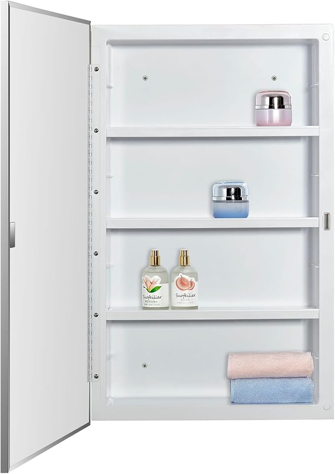 Plastic Medicine Mirror Cabinet for Bathroom, Surface and Recessed Mount