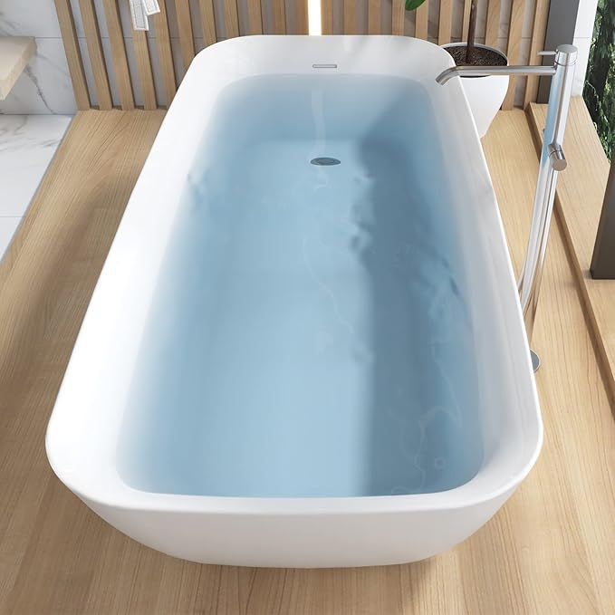 59" Acrylic Freestanding Bathtub, Single Slipper Free Standing Tub, Soaking Tub with Integrated Slotted Overflow, Toe-Tap Chrome Drain, cUPC Certified, Glossy White