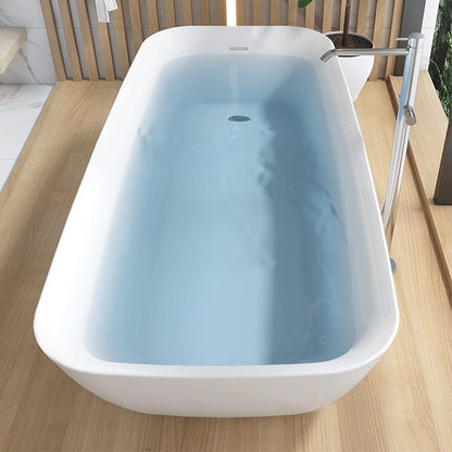 59" Acrylic Freestanding Bathtub, Single Slipper Free Standing Tub, Soaking Tub with Integrated Slotted Overflow, Toe-Tap Chrome Drain, cUPC Certified, Glossy White