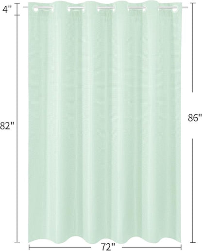 MitoVilla No Hooks Needed Extra Long Shower Curtain Liner Set, Green 86 inch XL Heavyweight Waffle Fabric Cloth Shower Curtains Set with Snap-in Liner for Modern Luxury Hotel & Spa Bathroom Decor