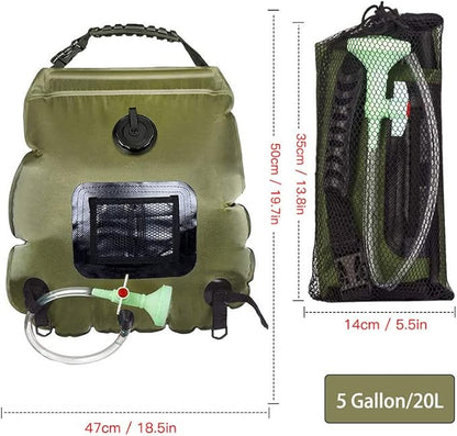 Solar Shower Bag 5 gallons 20L Solar Heating Camping Bath Bag, Large Capacity Water Storage Bath, Removable Hose,On Off Switchable Shower Head for Traveling Beach Swimming, Hiking