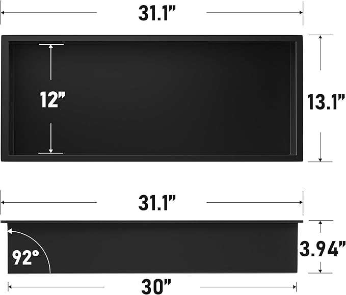 Stainless Steel Shower Niche 30" X 12" Matte Black No Tile Needed Horizontal Niche Shower Recessed Wall Niches for Bathroom Storage Over Mount Installation