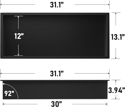Stainless Steel Shower Niche 30" X 12" Matte Black No Tile Needed Horizontal Niche Shower Recessed Wall Niches for Bathroom Storage Over Mount Installation