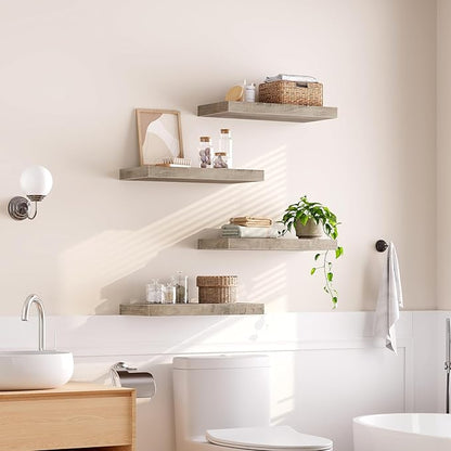 Floating Shelves for Wall, 1.5" Thick Wall Shelf Set of 4 with Invisible Brackets, 15.7L x 7.9W Hanging Shelves Farmhouse Home Decor for Bathroom, Living Room, Bedroom, Greige 4301BJP4BG