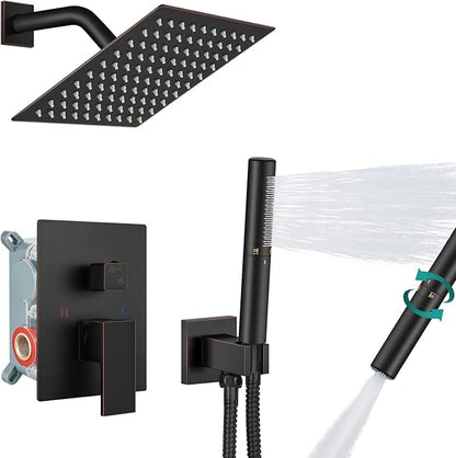Aolemi Shower Faucet Set, High Pressure Shower System with 2-in-1 Handheld Sprayer, Wall Mount Fixture Combo with Rough-in Valve, 8 Inch Shower Head, Oil Rubbed Bronze