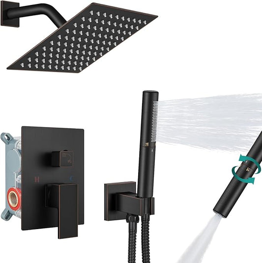 Aolemi Shower Faucet Set, High Pressure Shower System with 2-in-1 Handheld Sprayer, Wall Mount Fixture Combo with Rough-in Valve, 8 Inch Shower Head, Oil Rubbed Bronze