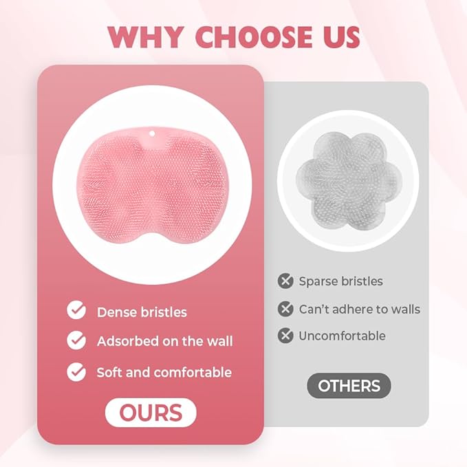 Silicone Shower Foot Scrubber Mat, 2025 Upgraded Exfoliating Bath Pad with Non-Slip Suction Cups Wall Mounted Foot Cleaning Mat (Pink)