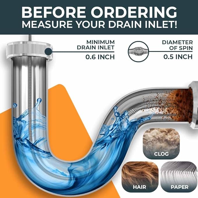 drain snake 2.0 [50 FT] - with drill attachment - Ideal plumbing snake for sink and drain unblocking - Solid drain auger for real DYIs! (50 FT - 1/4 inch)