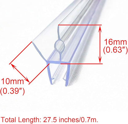 Frameless Shower Door Bottom Seal with Drip Rail for 5/16"(8mm) Glass, Length 27.5"/0.7m, Glass Door Sweep Stop Shower Leaking
