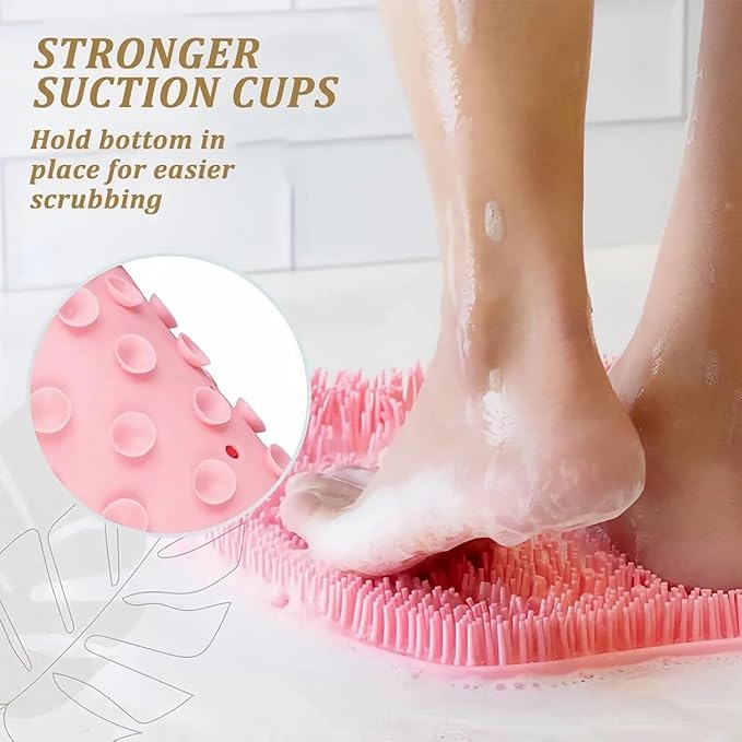Shower Foot & Back Scrubber, Massage Pad with Suction Cups & Pumice Stone, Multi-Surface Silicone Bath Mat for Exfoliating and Massaging in Shower or Bathtub, 9.8x11.8 Inch (Yellow)