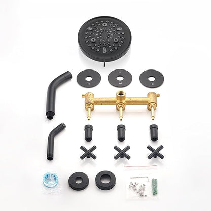 PROOX 3 Handle Tub Shower Faucet Set, 9-Setting Rainfall Shower Head with Tub and Shower Trim Kit with Rough-in Valve, Matte Black Bathtub Shower Faucets, Wall Mounted Bathroom Rain Shower System