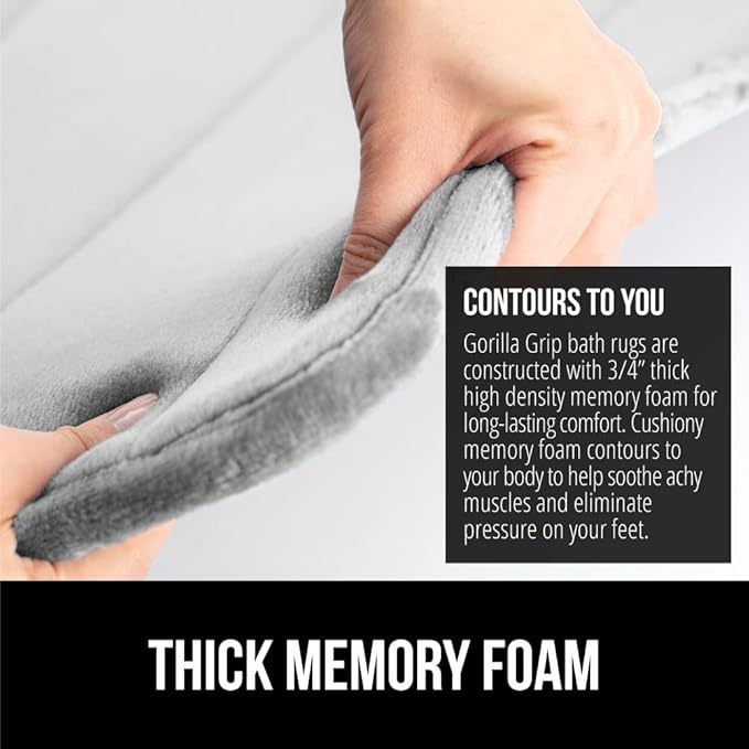GORILLA GRIP Memory Foam Bath Mat, Soft Absorbent US Designed Bathroom Rug, Gripping Dots Machine Washable Bathmat, Cushioned Floor Mats, Shower Sink Rugs Room Décor Accessories, 30x20 Light Gray