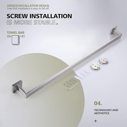 KOKOSIRI 32-Inch Single Towel Bar, Bathroom Kitchen Towel Holder, Wall Mounted SUS304 Stainless Steel Towel Rack, Brushed Nickel, B4003BR-L32