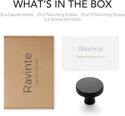 Ravinte 25 Pack Drawer Pulls 1-1/4 Inch Kitchen Cabinet Knobs Solid Round Dresser Drawer Knobs Matte Black Dresser Knobs Drawer Knobs Simple Cabinet Hardware for Cupboard Drawer Pulls