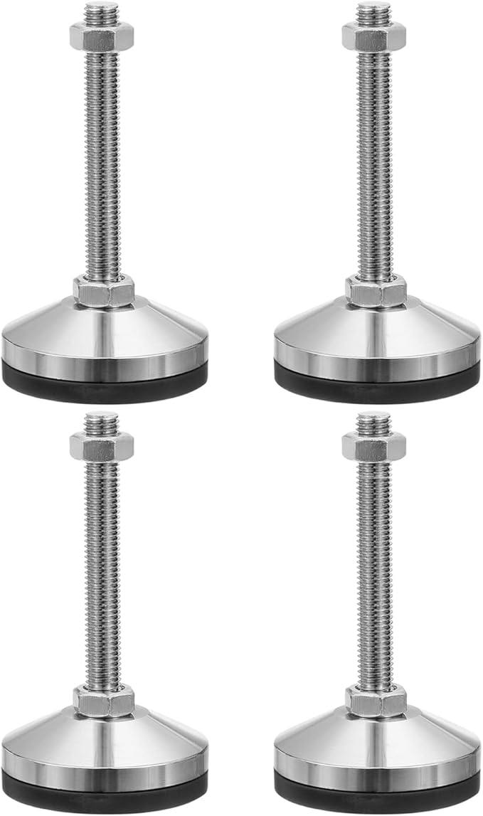 PATIKIL Furniture Leveling Feet 3.2" Dia Base M12 Thread, 4Pcs Carbon Steel Adjustable Threaded Furniture Levelers Screw on Leg Leveler with Pads for Desk Chair Cabinet,Black