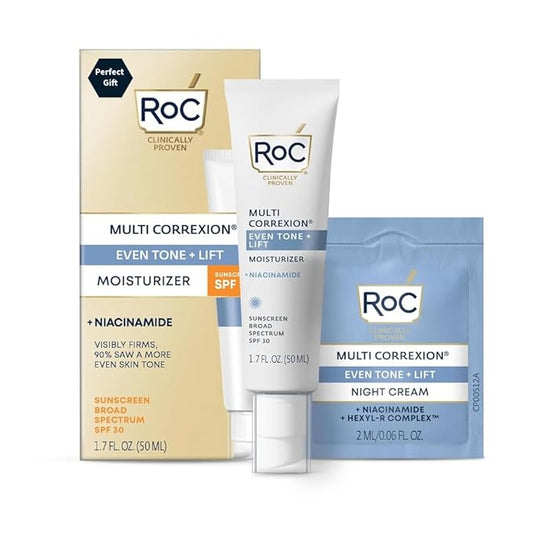 RoC Multi Correxion 5 in 1 Anti-Aging Daily Facial Moisturizer for Women and Men, Broad Spectrum SPF 30 & Shea Butter (1.7 oz) with Night Cream Packette (Packaging May Vary)