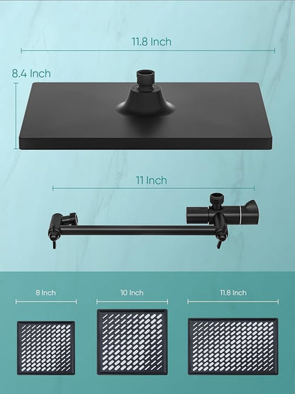 Cobbe 11.8 Inch Rain Shower Head with 6 Modes Handheld Water Spray，High Pressure Showerhead Combo with 11 Inch Adjustable Extension Arm, Black