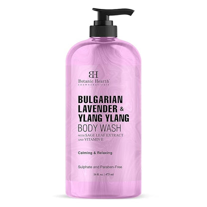 Botanic Hearth Bulgarian Lavender & Ylang Ylang Body Wash – Calming & Relaxing Shower Gel with Vitamin E & Sage Extract, Sulfate & Paraben Free – 16 fl oz