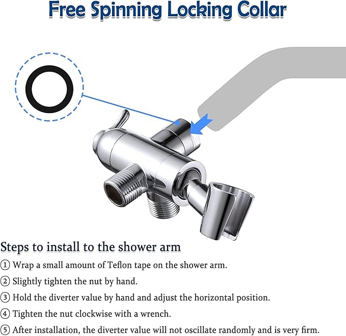 Shower Arm Diverter with Handshower Mount, G1/2 Brass Shower Diverter Valve Bathroom Universal Shower System Replacement for Handheld Shower and Fixed Shower Head(Polished Chrome)