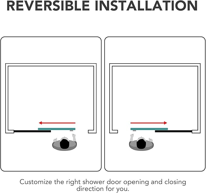 Sunrosa Semi-Frameless Tub Shower Door, 59-2/8"W 60" H Single Sliding Door With Tempered Glass 5/16"(8mm) for Bathtub in Brushed Gold