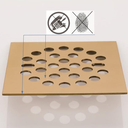 RRAJJ Square Improve 4-1/4 Inch(108mm*108mm) Screw-in Shower Floor Drain Grate Strainer (Brushed Gold)