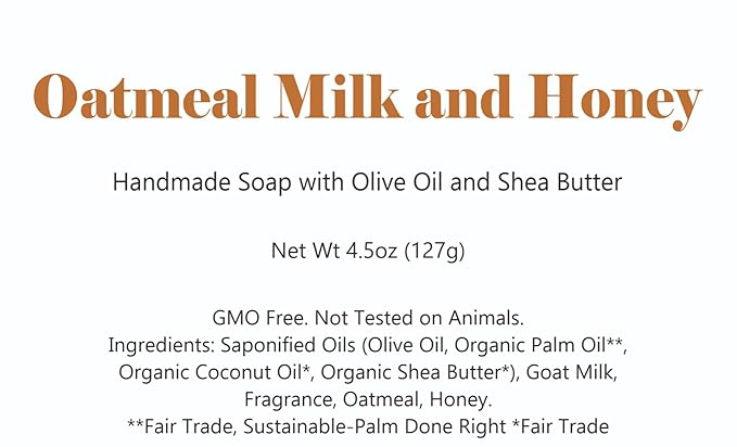 3 Pk Oatmeal Milk & Honey Organic Soap Bars, Handmade in USA, Natural & Cruelty Free (3 Pack, Oatmeal Milk & Honey)