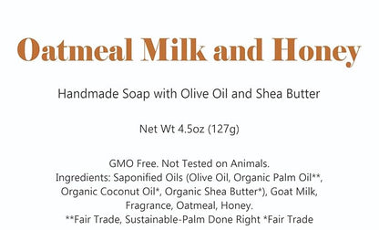 3 Pk Oatmeal Milk & Honey Organic Soap Bars, Handmade in USA, Natural & Cruelty Free (3 Pack, Oatmeal Milk & Honey)