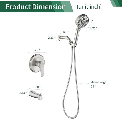 SHAMANDA Shower Faucet Set with Tub Spout Tub and Shower Faucet Set Complete with Handheld Shower Head Shower Combo Set Shower System with Tub Spout Tub and Shower Trim Kit Brushed Nickel, L879-2