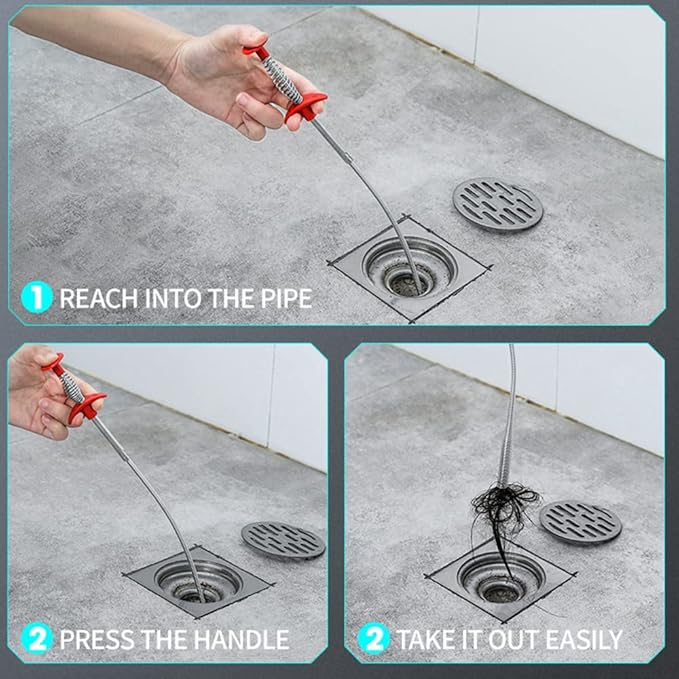 63 inch Drain Clog Remover Flexible Snake Sink Hair Cleaner Toilet Shower Drain Hair Catcher Extra Strength Grabber Claw Pick Up Reacher Tool With 4 Claws For Bathroom Bathtub + Silicone Sink Strainer