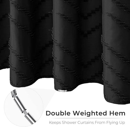 Extra Long Black Boho Shower Curtain 84 Inch Black Tufted Chevron Striped Fabric Shower Curtains for Bathroom Modern Shabby Chic Waterproof Cloth Shower Curtain Set with Hooks