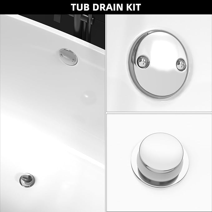 Tub Drain Replacement Kit, Metal Tip-Toe Bathtub Drains and Overflow Kit with Hair Catcher, Shower Bath Tub Drain Assembly with Two-Hole Overflow Faceplate Conversion Kit -Chrome Plated