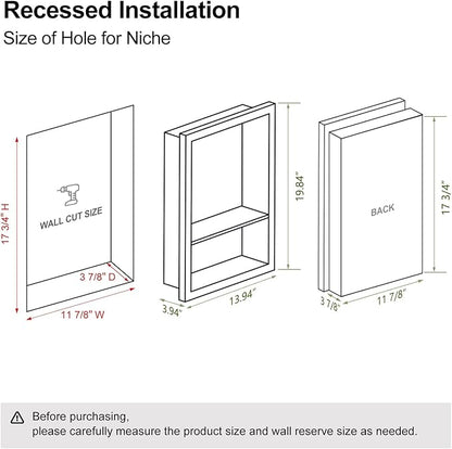 12x18 White Shower Niche for Shower Wall,Bathroom Medicine Cabinet Recessed,Surface Mount Medicine Cabinet,Small Bathroom Wall Cabinet,Recessed Wall Niche for Over Toilet Storage/Living Room